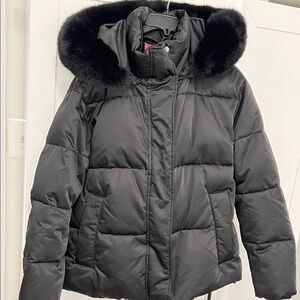 Tahari Black Puffer Jacket with Pink Interior